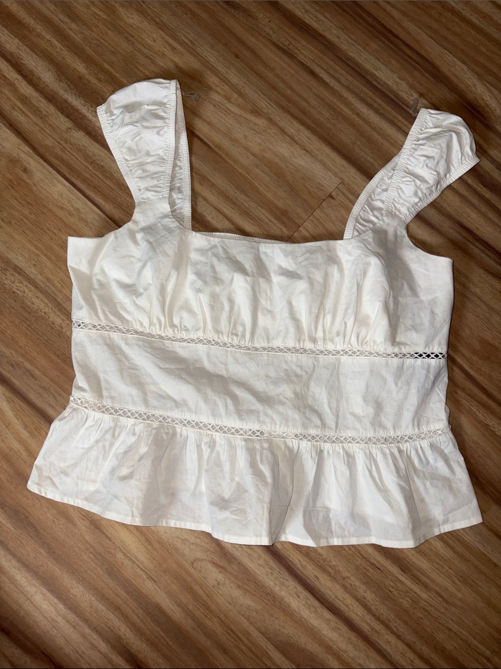 Wild fable White Cotton Ruffle-Trim Square Neck Tank
